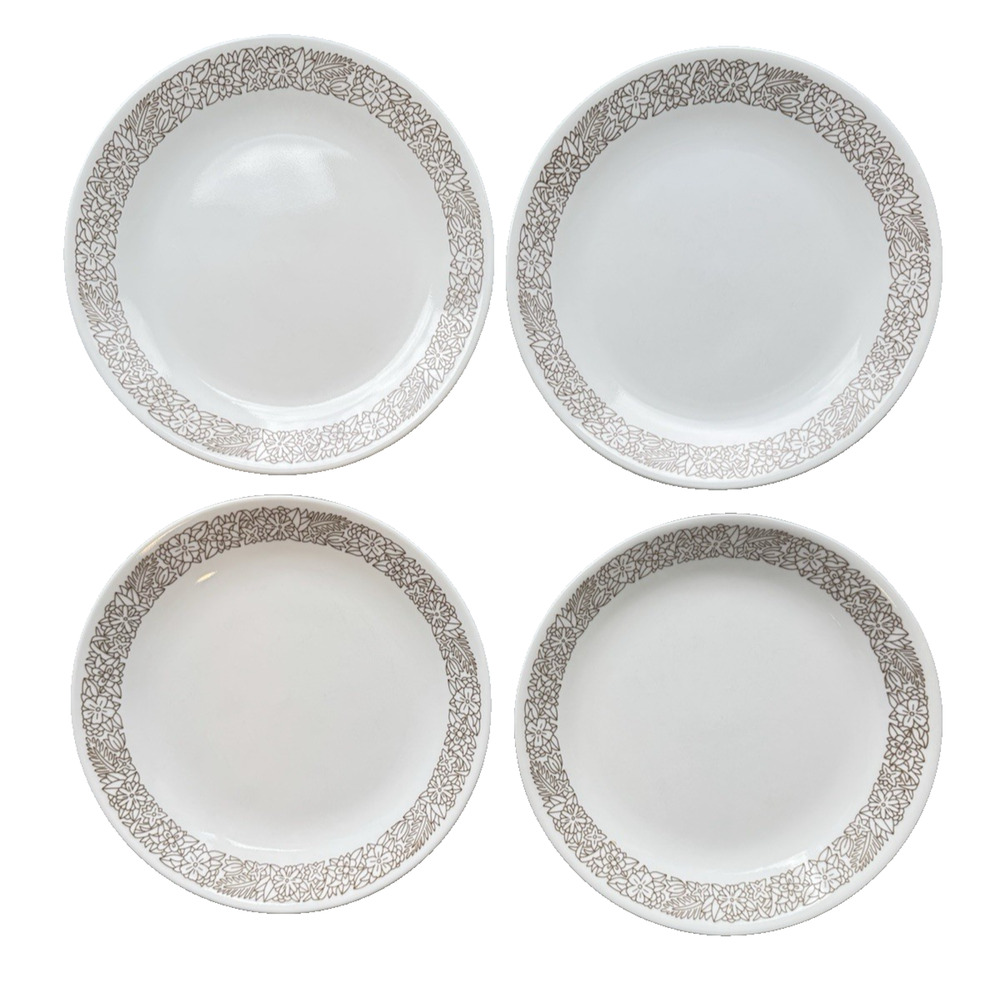 Set of 4 Corelle WOODLAND BROWN Pattern Dinner Plates 10" Vintage Retired
